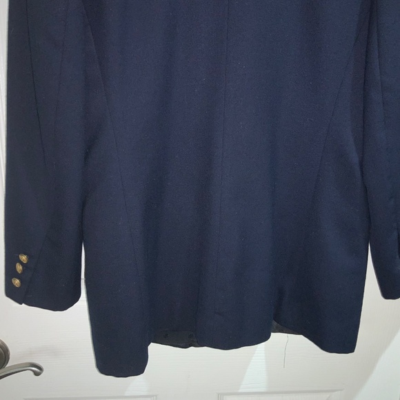 Talbots wool double breasted navy blazer Sz 10 long line Lagenlook classic - Picture 5 of 7